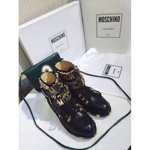 Moschino logo belts boots black 